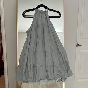 Sage Green Mini Ruffle Halter Dress